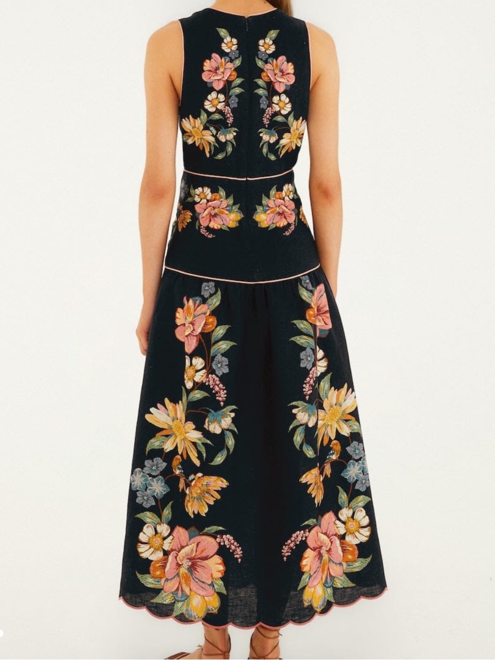 FARM Rio navy blue Maxi Dress with Pink & Yellow Floral Embroidery - Picture 10 of 11